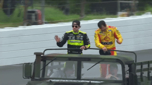 Ryan Blaney Waving From A Truck GIF