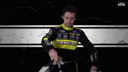 Ryan Blaney Wrapping Himself In Checkered Flag GIF