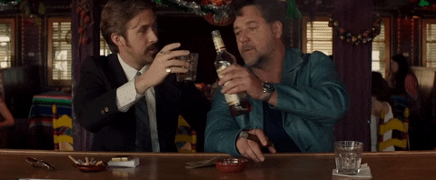 Ryan Gosling Drinking With Russell Crowe GIF