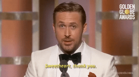 Ryan Gosling Says Sweetheart Thank You GIF