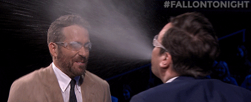 Ryan Reynolds Drenched By Jimmy Fallon GIF