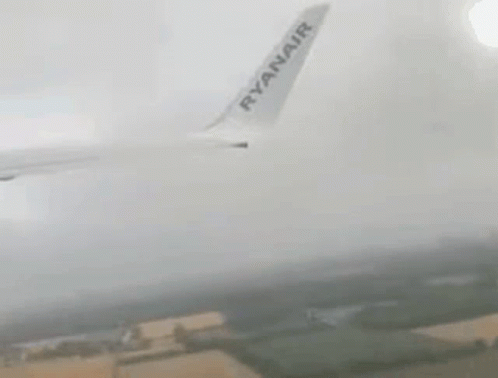 Ryanair Airplane Flying in Fog