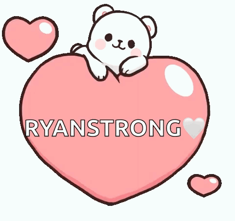 Ryanstrong Is Written On A Pink Heart With A Cartoon Bear Holding It . GIF