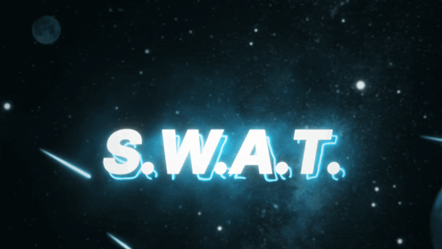 S.w.a.t. Is Written In White Letters On A Dark Blue Background GIF