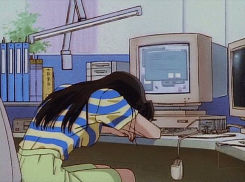 Sad Anime Girl Weeping In Computer Aesthetic GIF