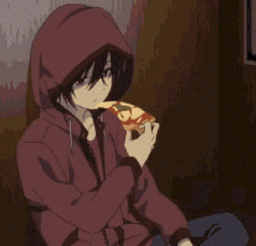 Sad Anime Boy Eating Pizza GIF
