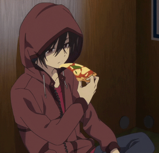 Sad Anime Eating Pizza GIF 