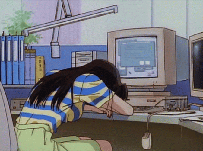 Sad Anime Girl Weeping In Computer Aesthetic GIF