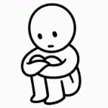 Sad Black and White Cartoon Character Sitting on Floor