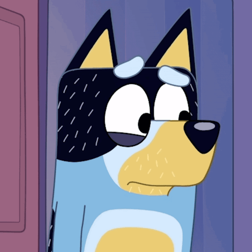 Sad Blue and Yellow Cartoon Dog
