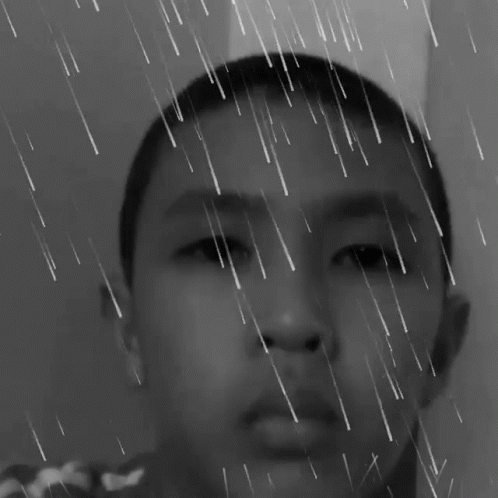 Sad Boy With Rain Filter Black And White GIF