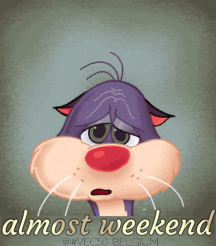 Sad Cartoon Cat Saying Almost Weekend