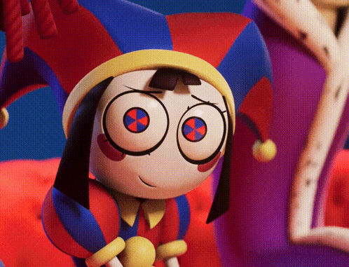 Sad Cartoon Character in Jester Hat Big Eyes