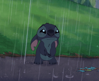 Sad Cartoon Character in Rain