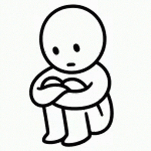 Sad Cartoon Character Sitting Crossed Arms
