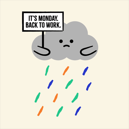 Sad Cloud Holding Monday Back to Work Sign