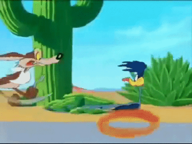 Sad Coyote Holding Knives Chasing Road Runner GIF
