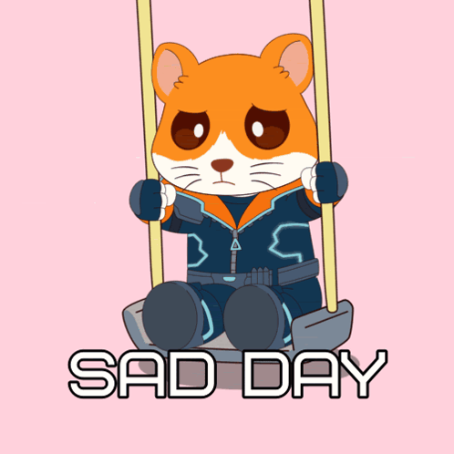 Sad Day Cartoon Hamster Sitting on Swing