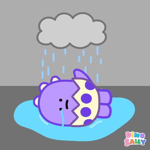 Sad Dinosaur Sleeping Rain Water Pouring GIF