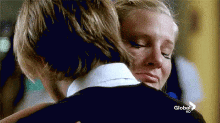 Sad Goodbye Hug Brittany Sam Crying Glee Series GIF