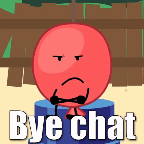 Sad Red Balloon on Blue Cylinder Bye Chat