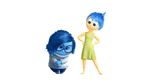 sadness and joy from inside out are standing next to each other on a white background