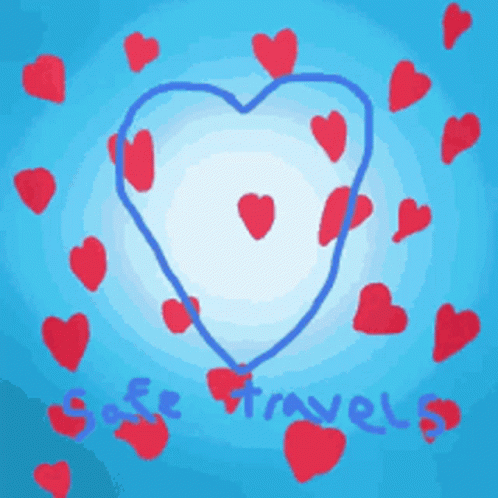 Safe Travels Bubbly Heart Moving Sketch GIF