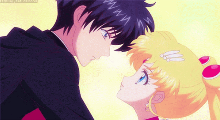 Sailor Moon And Tuxedo Mask Going To Kiss GIF