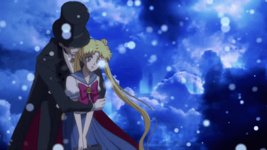 Sailor Moon And Tuxedo Mask Hugging After Kiss GIF