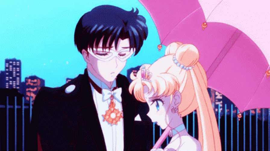 Sailor Moon And Tuxedo Mask Kiss GIF