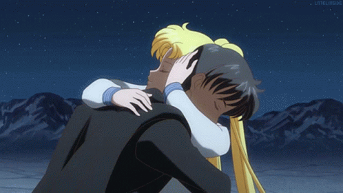 Sailor Moon And Tuxedo Mask Embrace After Kiss GIF