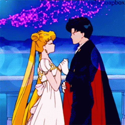 Sailor Moon And Tuxedo Mask Kiss While Crying GIF
