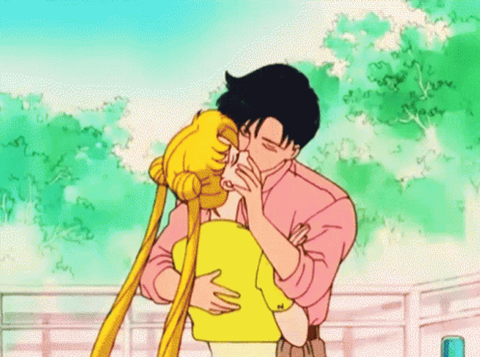 Sailor Moon And Tuxedo Mask Torrid Kiss GIF