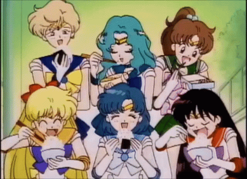 Sailor Moon Characters Eating Rice Together GIF