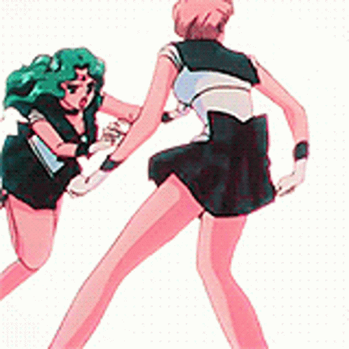Sailor Neptune Pushes Sailor Uranus GIF