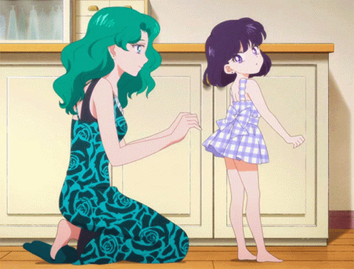 Sailor Neptune Taking Care Of Young Girl GIF