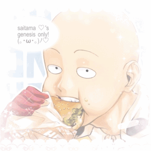 Saitama 'S Genesis Only Is Written In A White Speech Bubble Above A Bald Man GIF
