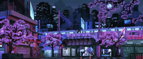 Sakura Blossom Anime City GIF