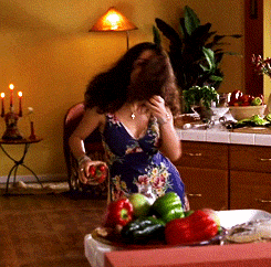 Salma Hayek Doing Salsa While Eating GIF