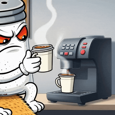 Salt Shaker Holding Two Cups Of Coffee GIF