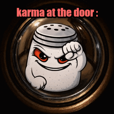 Salt Shaker Saying Karma At The Door GIF