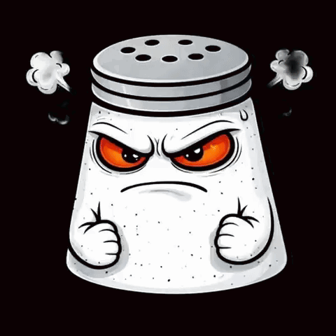 Salt Shaker With Orange Eyes and Smoke From Ears
