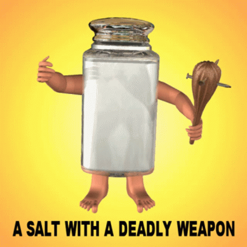 Salt With a Deadly Weapon Holding Wooden Spoon