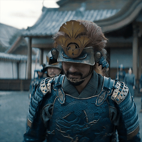 Samurai Armor Man in Front of Temple