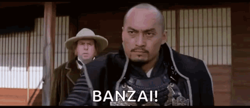 Samurai Armor Man Saying Banzai