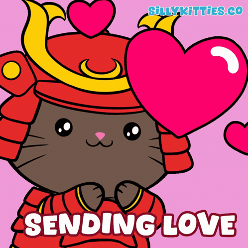 Samurai Cat Holding Heart Sending Love