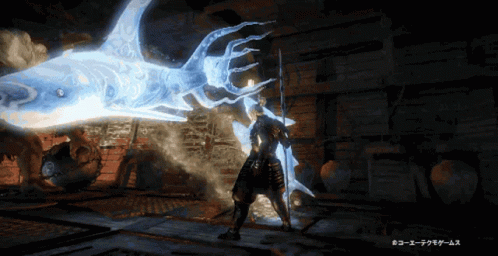 Samurai Facing Giant Shark GIF