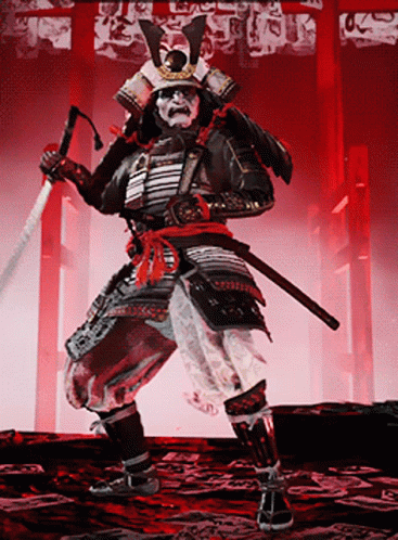 Samurai Holding Sword and Spear