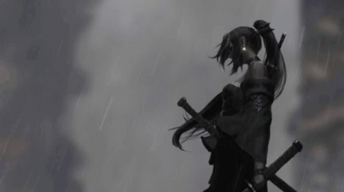 Samurai Man Standing In Rain GIF