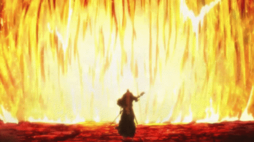 Samurai Standing Before Wall of Fire